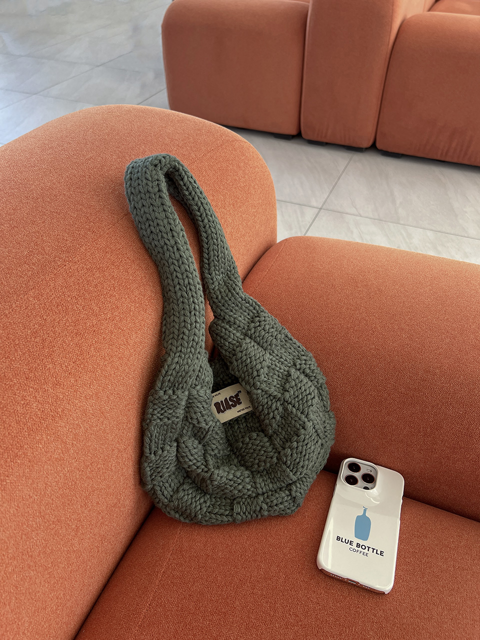 Knitted round crochet tote bag