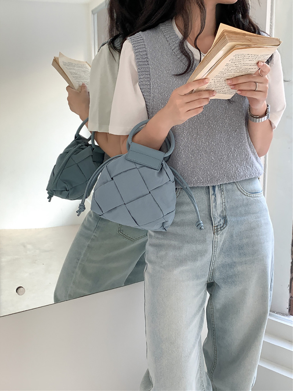 Quilted Nylon Mini Bucket Bag (4 colors)