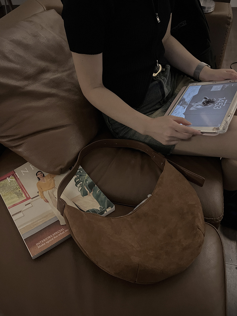 Suede Round Tote Bag/Shoulder Bag
