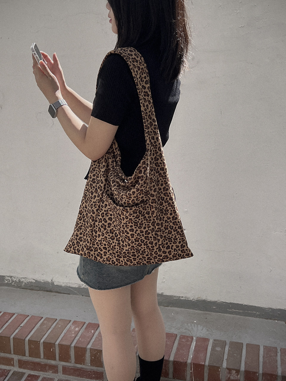 Leopard print suede eco bag/tote bag