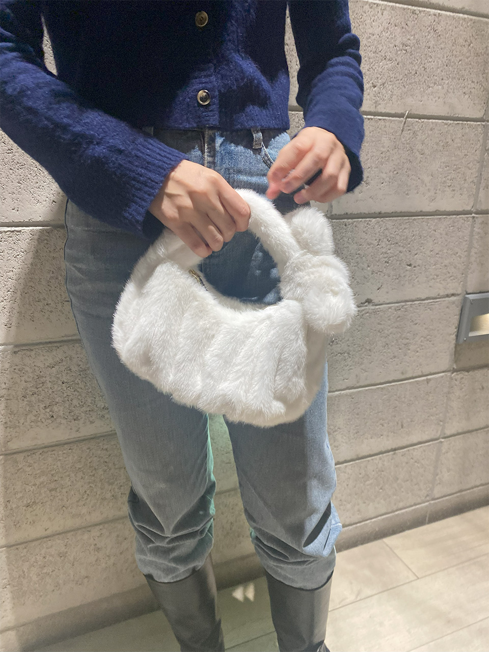 Suwanee Ribbon Fur Shirring Mini Tote Bag