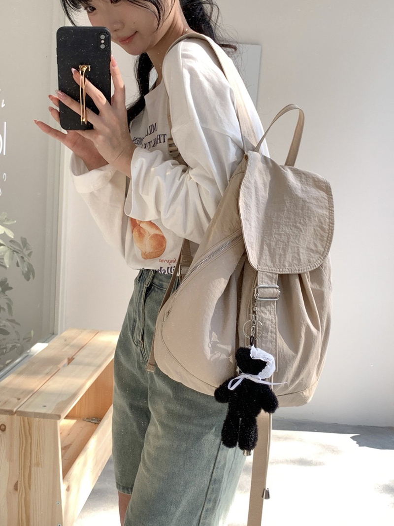 Buckle side zip-up nylon backpack (4 colors)