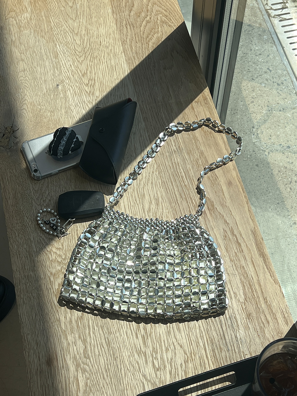 Metal Bead Net Mini Shoulder Bag