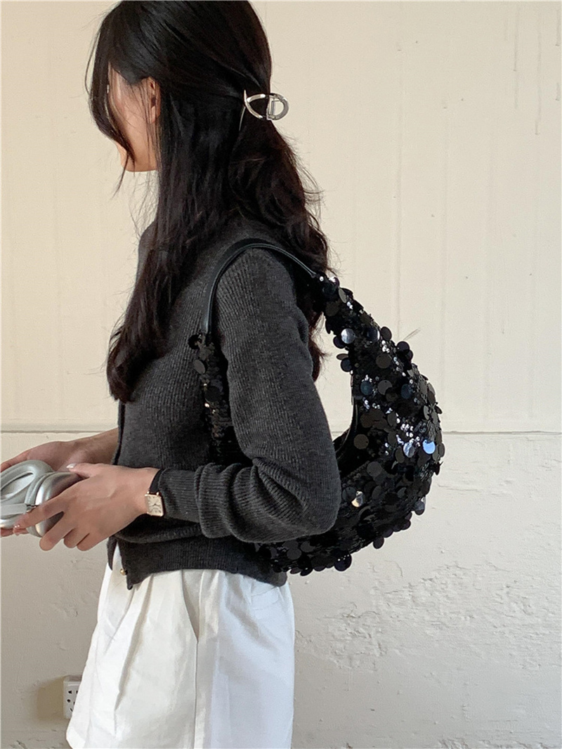 Sequined round zipper shoulder bag (2 colors)