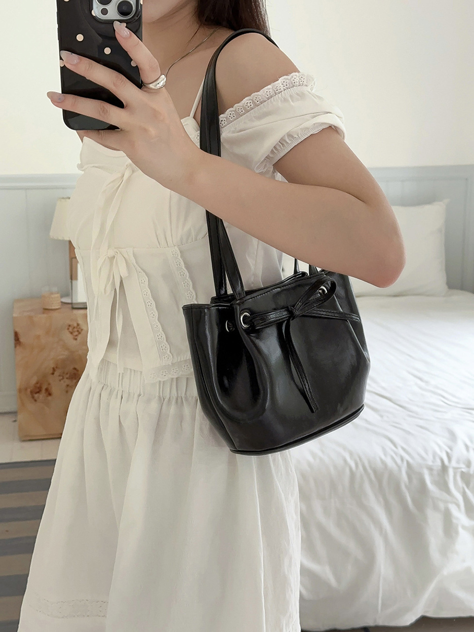 Ribbon Ballet Core Wrinkle Leather Tote Bag (6 colors)