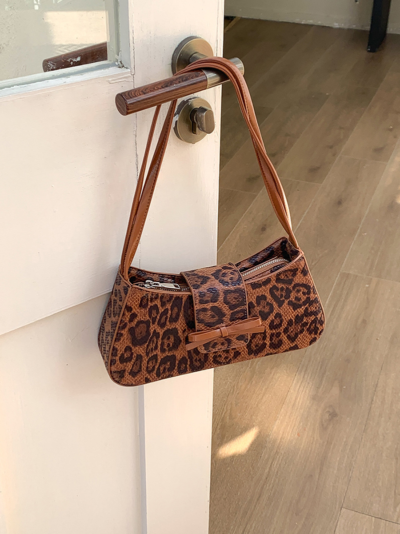 [2 colors] Leopard Ribbon Leather Tote Bag/Shoulder Bag