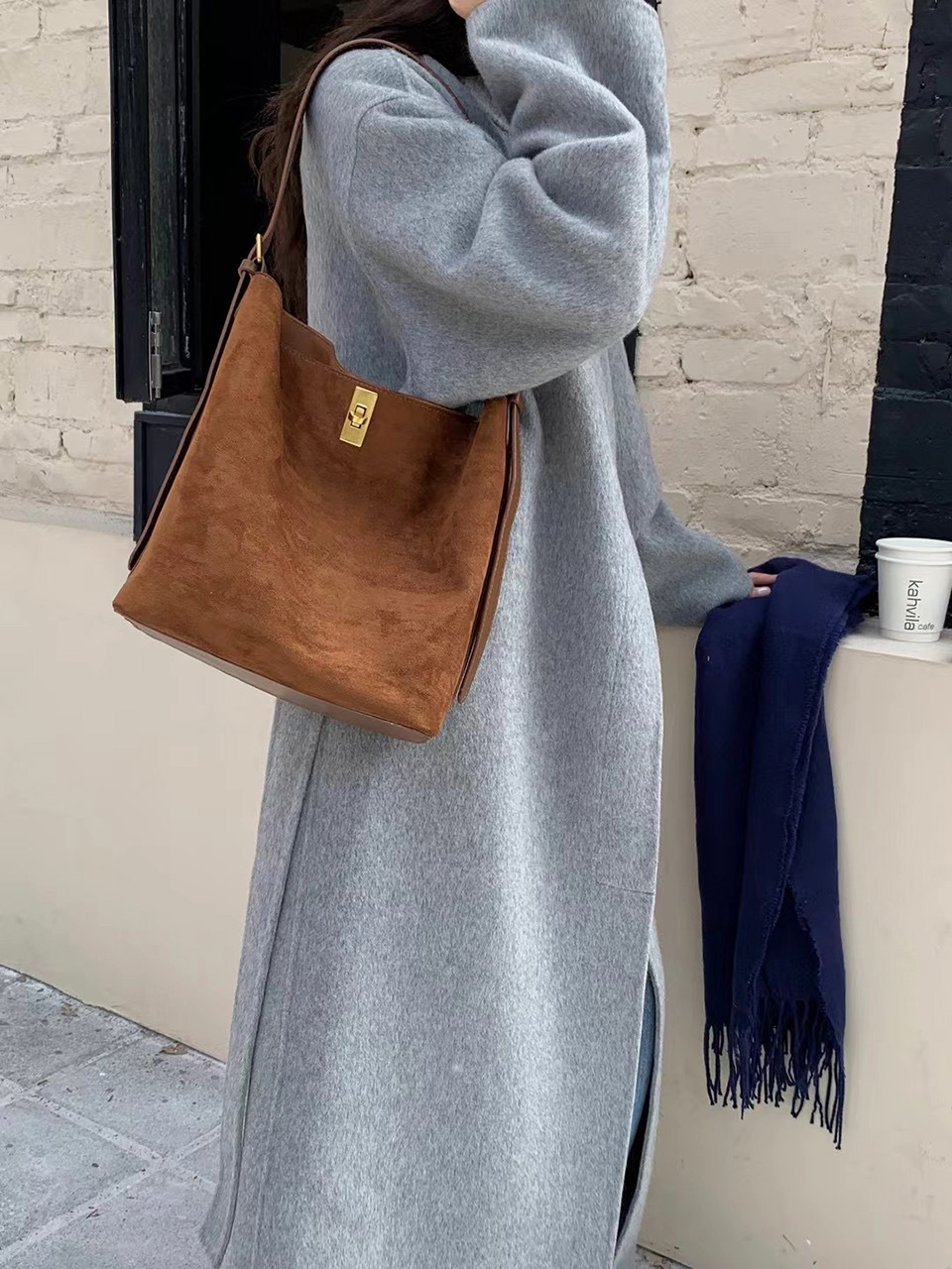 Suede Buckle Big Tote Bag/Shoulder Bag