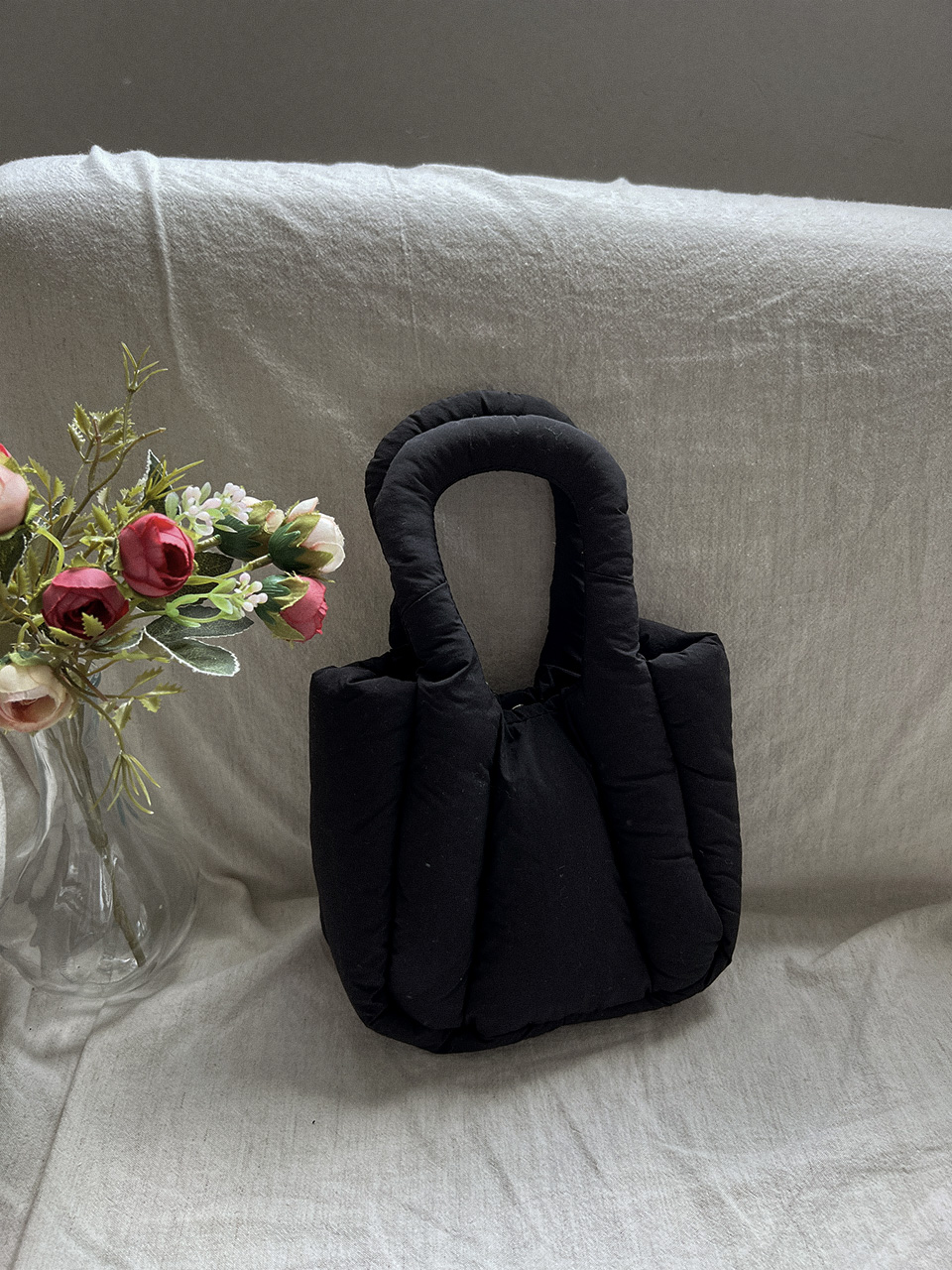 Nylon quilted chain mini tote bag