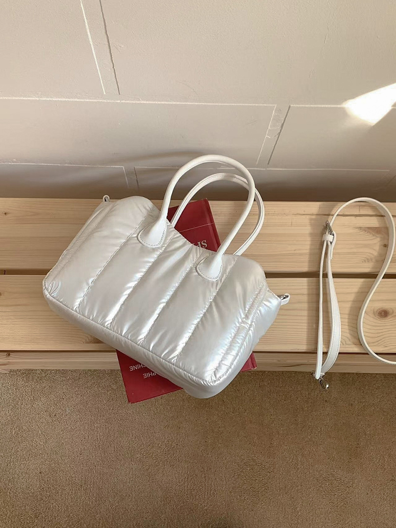 Down nylon quilted tote bag