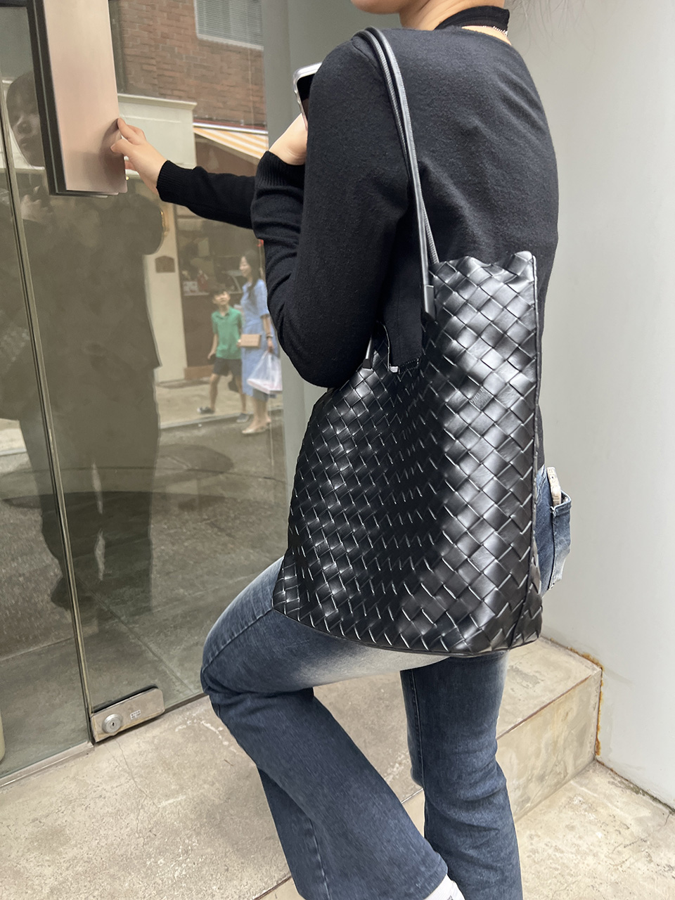 [Pouch Set] Classic Leather Square Tote Bag/Shoulder Bag