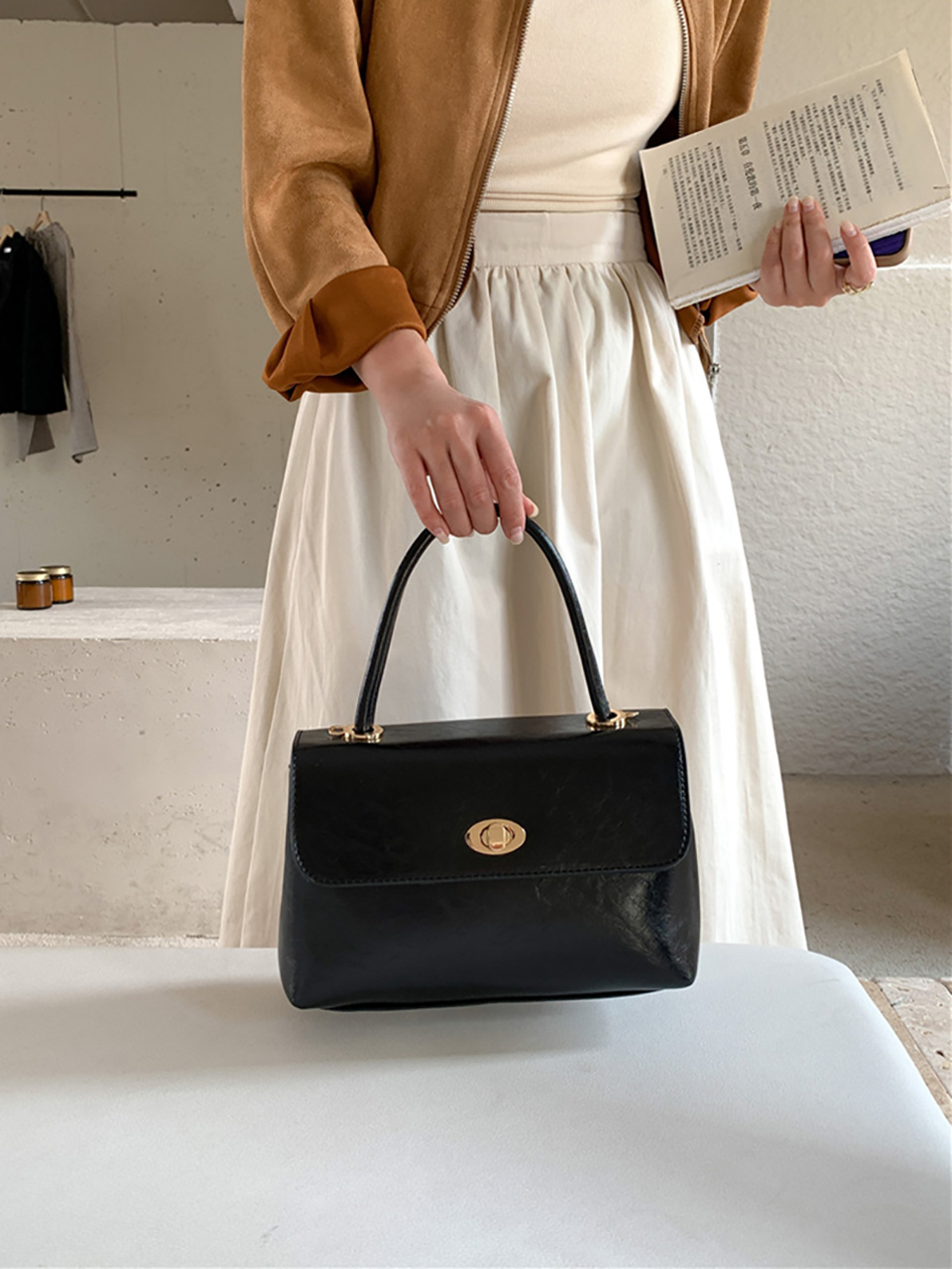 Square buckle tote bag (6 colors)