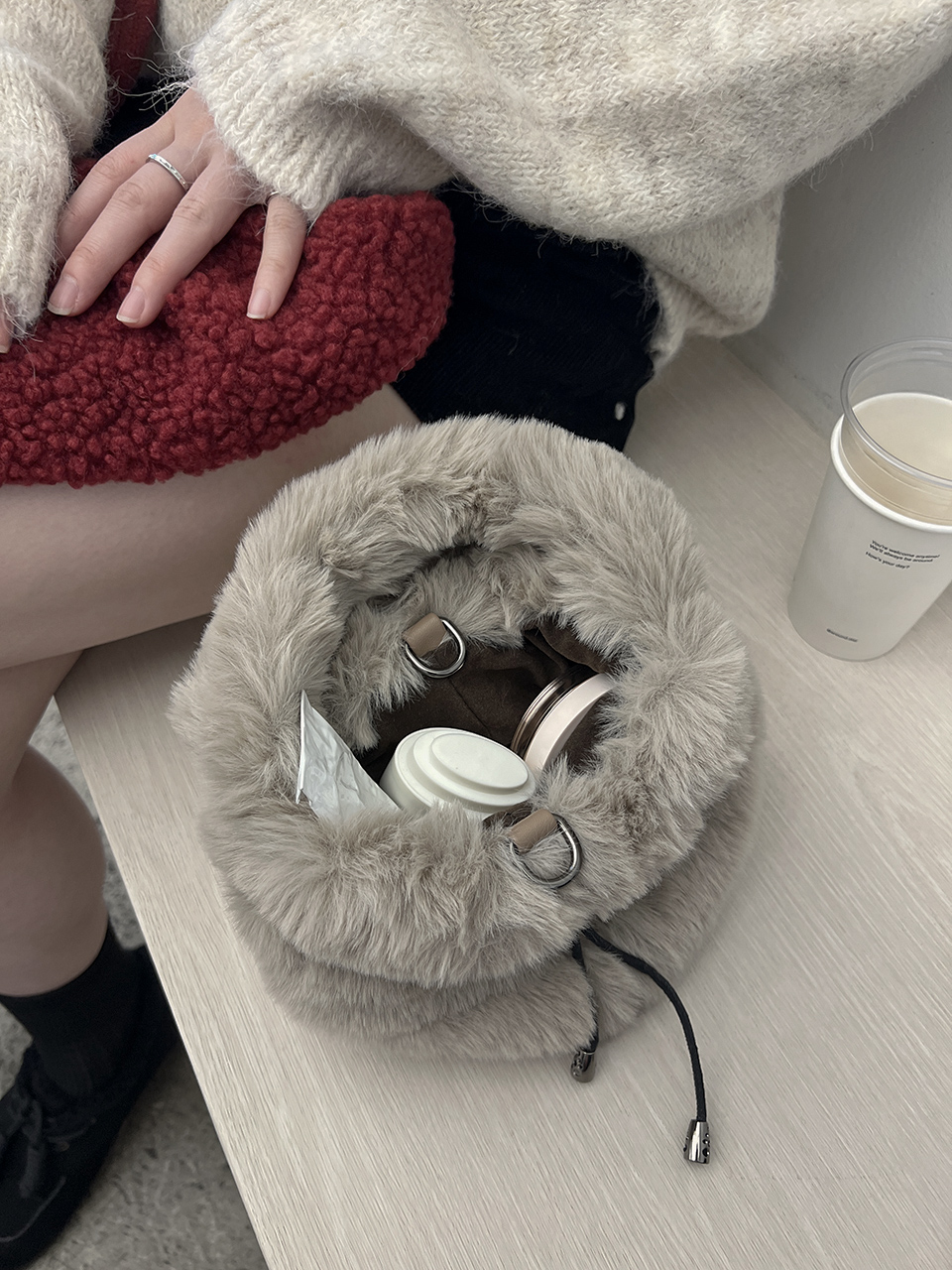 Eco-fur mini bucket bag/tote bag