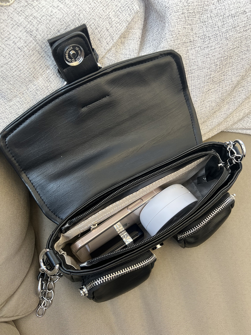 Eyelet Leather Belt Chain Mini Shoulder Bag