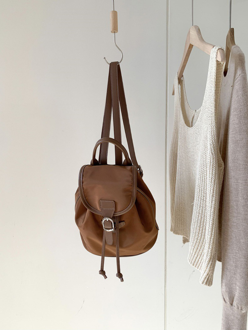 Buckle Faux Leather Nylon Mini Backpack (4 colors)