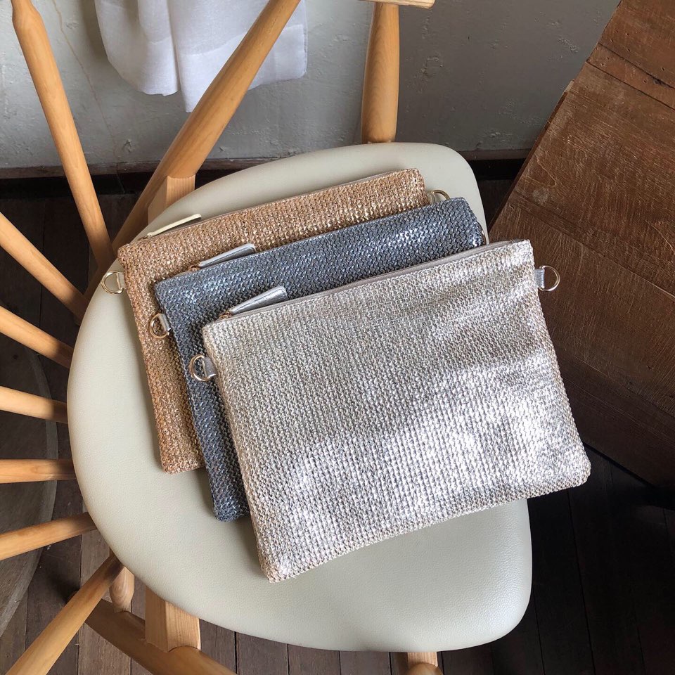Bling Pearl Rattan Silver Cross Clutch Bag