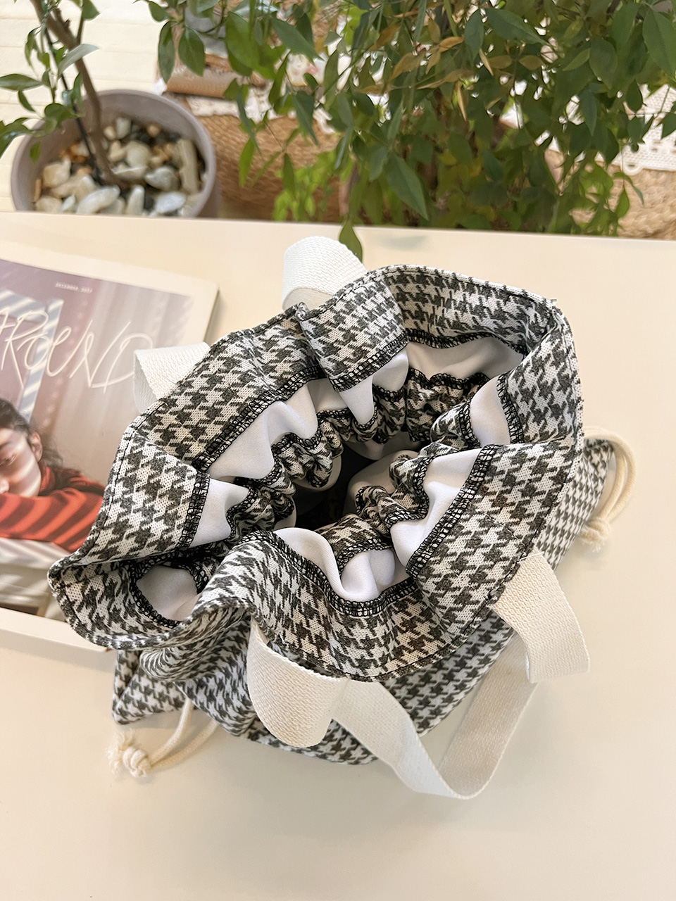 Checkered Bucket Bag Big Shoulder Eco Bag