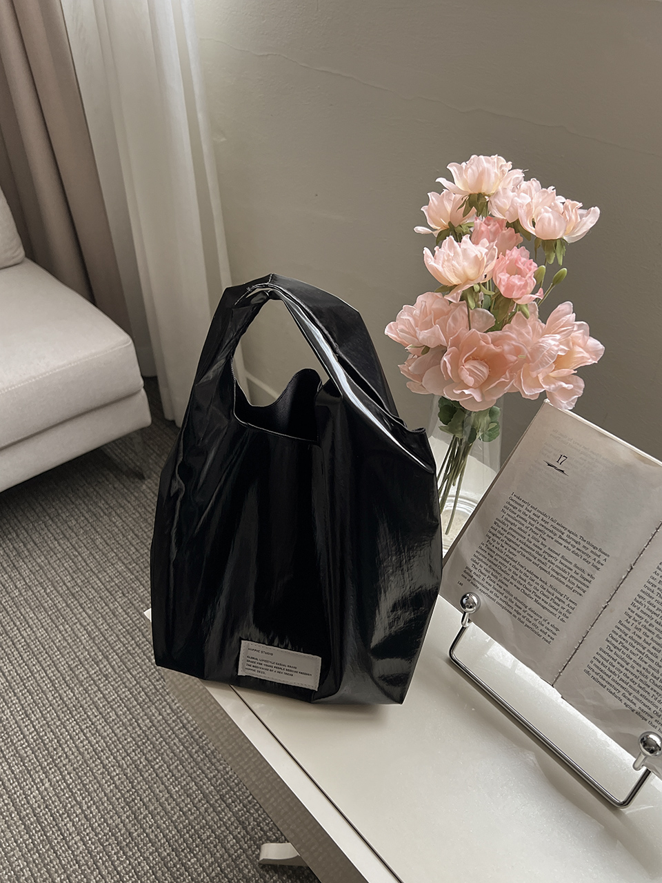 Glossy nylon mini tote bag