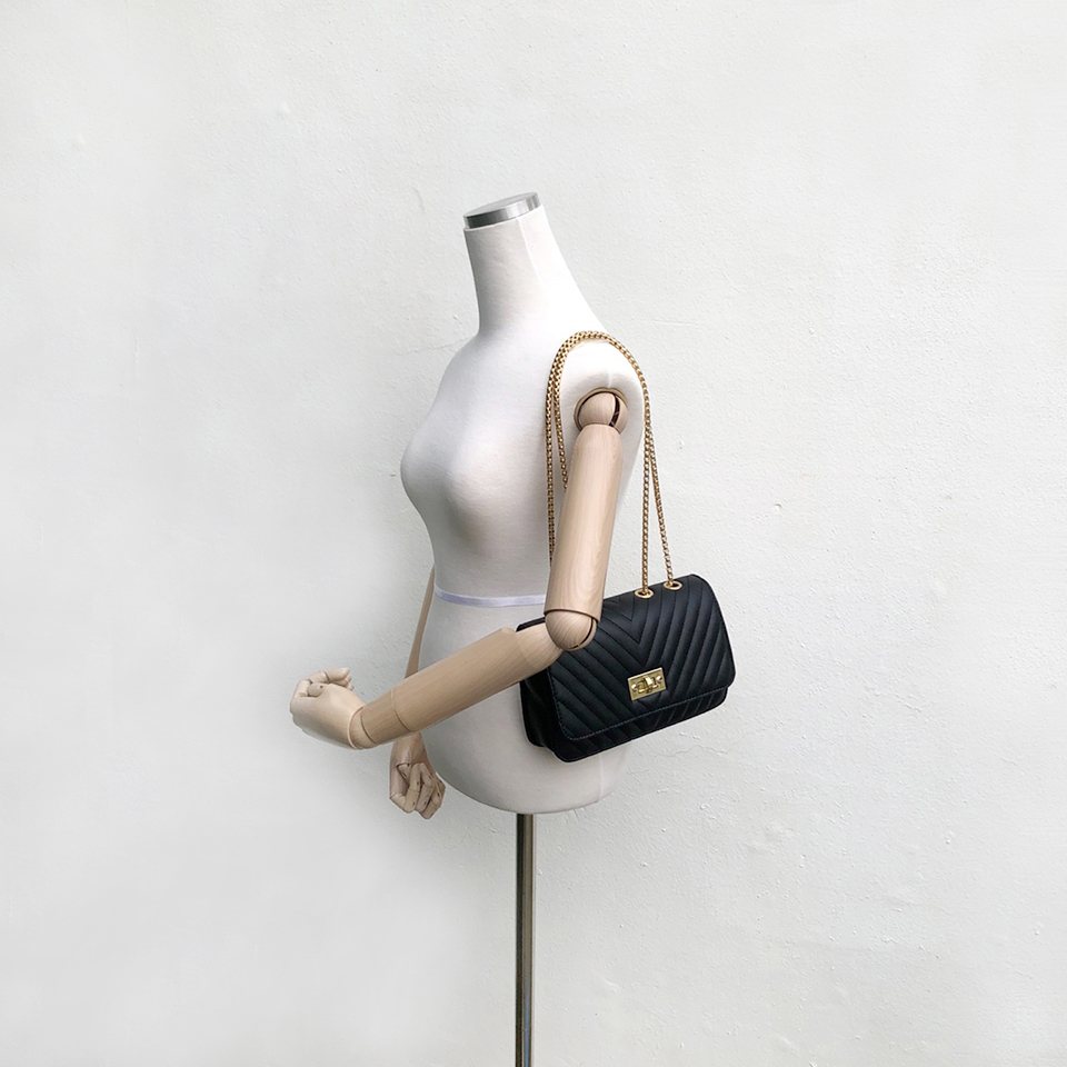 V-Quilted Mini Square Chain Bag