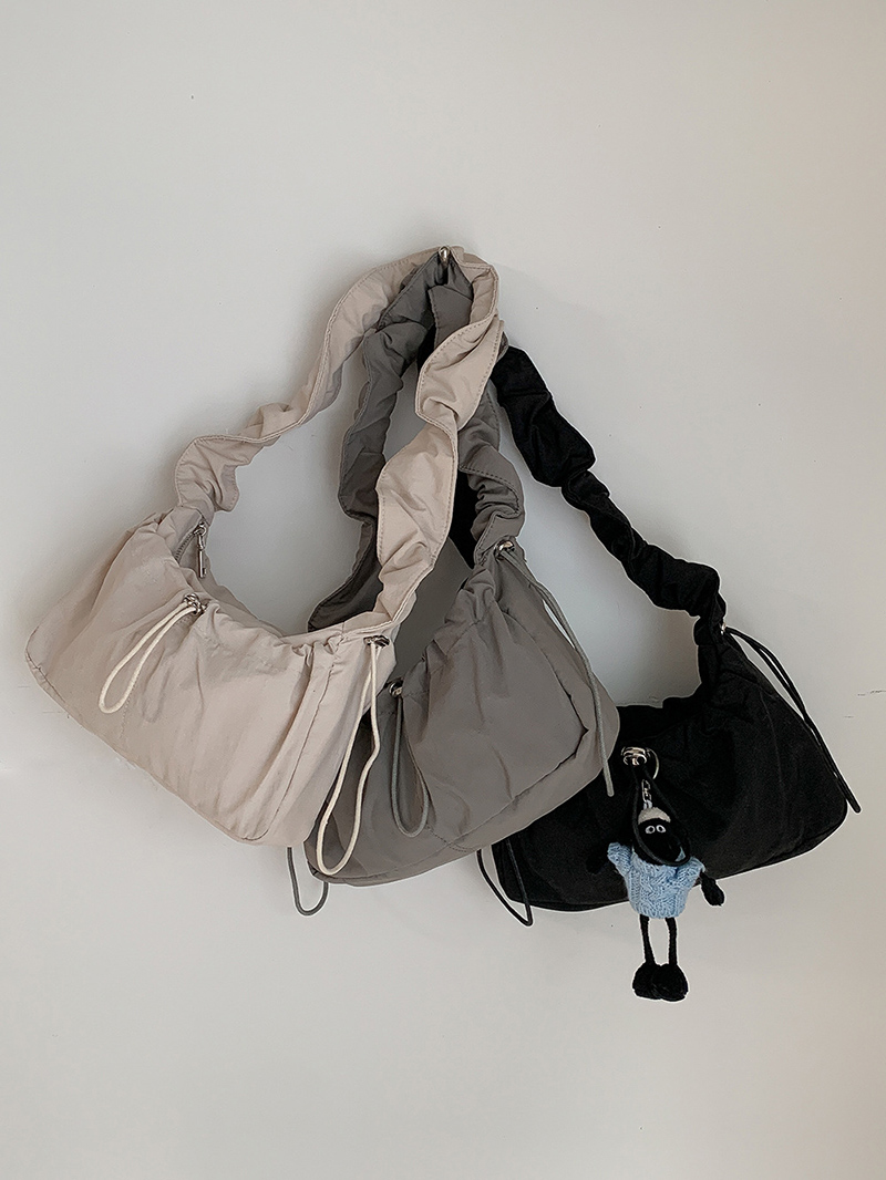 Shirring nylon pocket string shoulder bag (3 colors)