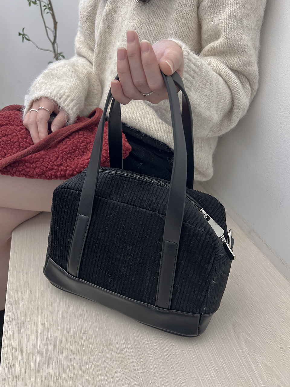Corduroy Ribbon Charm Mini Tote Bag