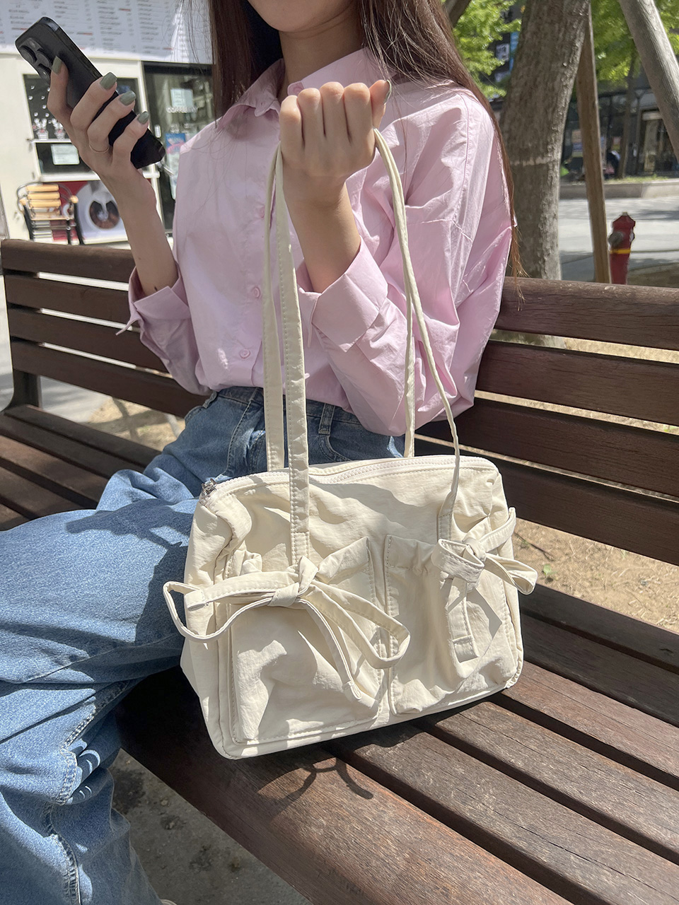 Ribbon Ballet Core Pocket Nylon Shoulder Bag (4 colors)