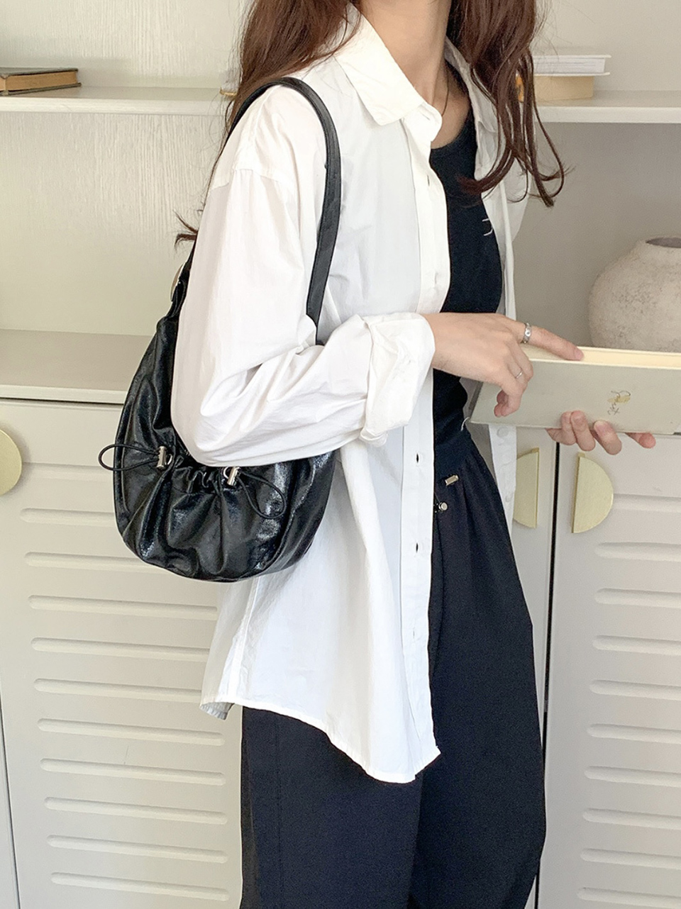 Ditto Cross Silver Denim Shirred Shoulder Bag