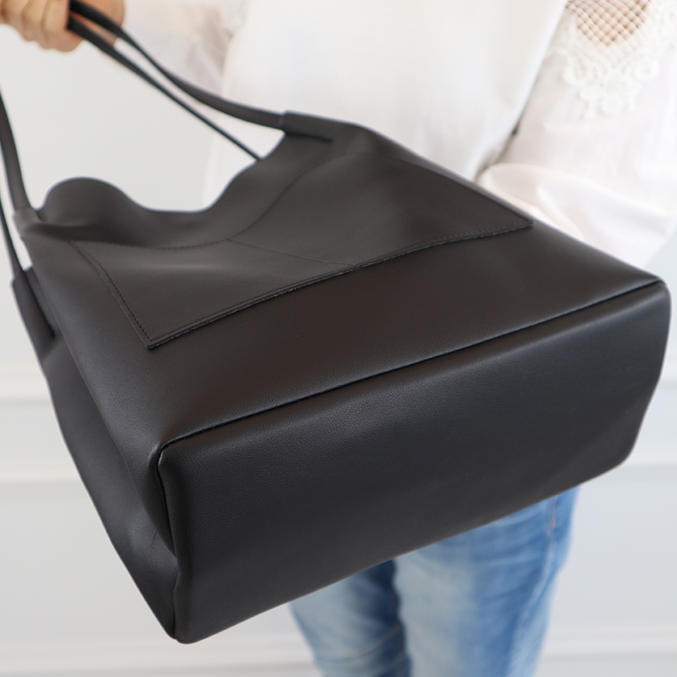 2-Pocket Square Leather Tote Bag/Shoulder Bag
