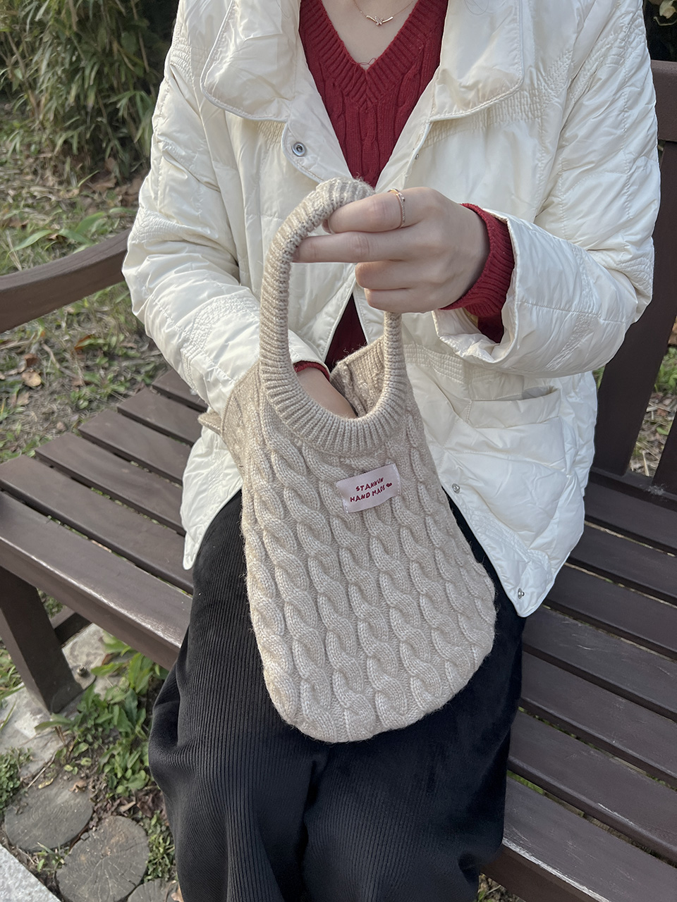 Knit twist crochet mini tote bag