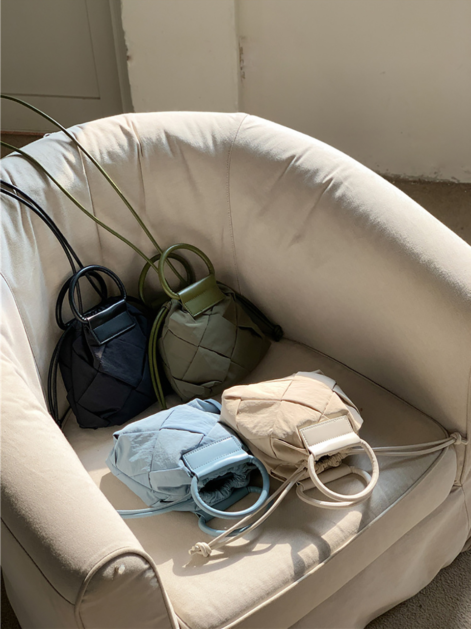Quilted Nylon Mini Bucket Bag (4 colors)