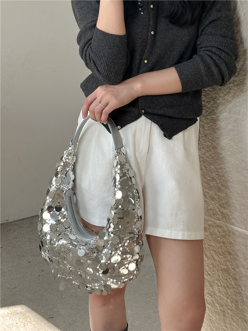 Sequined round zipper shoulder bag (2 colors)