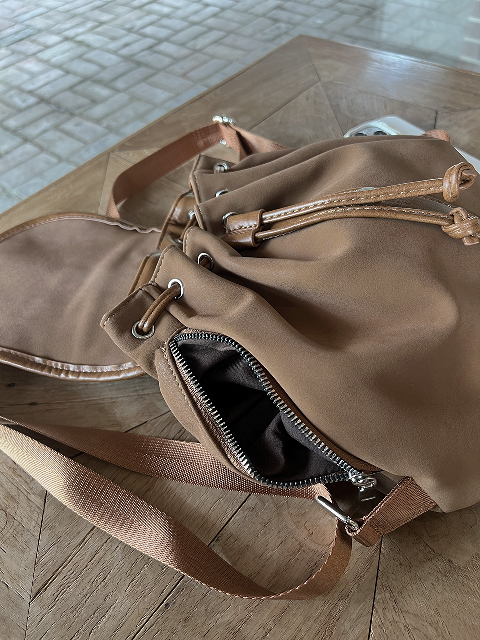 Suede Sheepskin Leather Mini Bucket Bag/Backpack