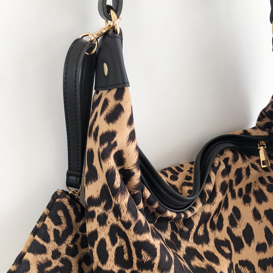 Leopard print zippered big shoulder bag