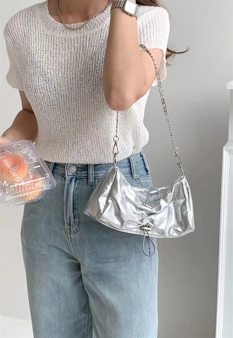 Monroe Cross Shirring Silver Mini Chain Bag