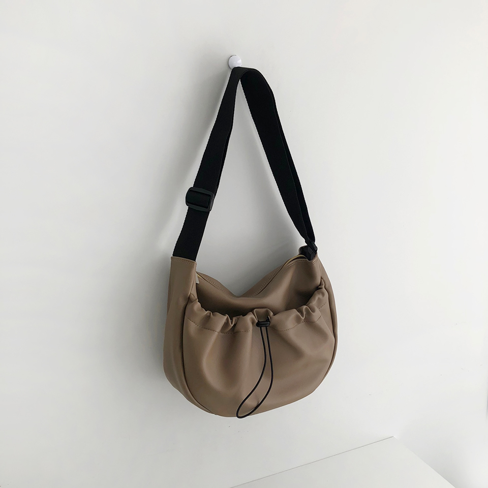 Leather String Pocket Zip-Up Crossbody Bag