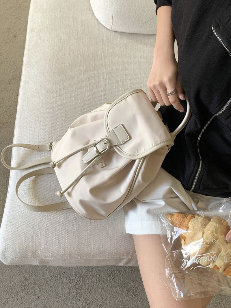 Buckle Faux Leather Nylon Mini Backpack (4 colors)