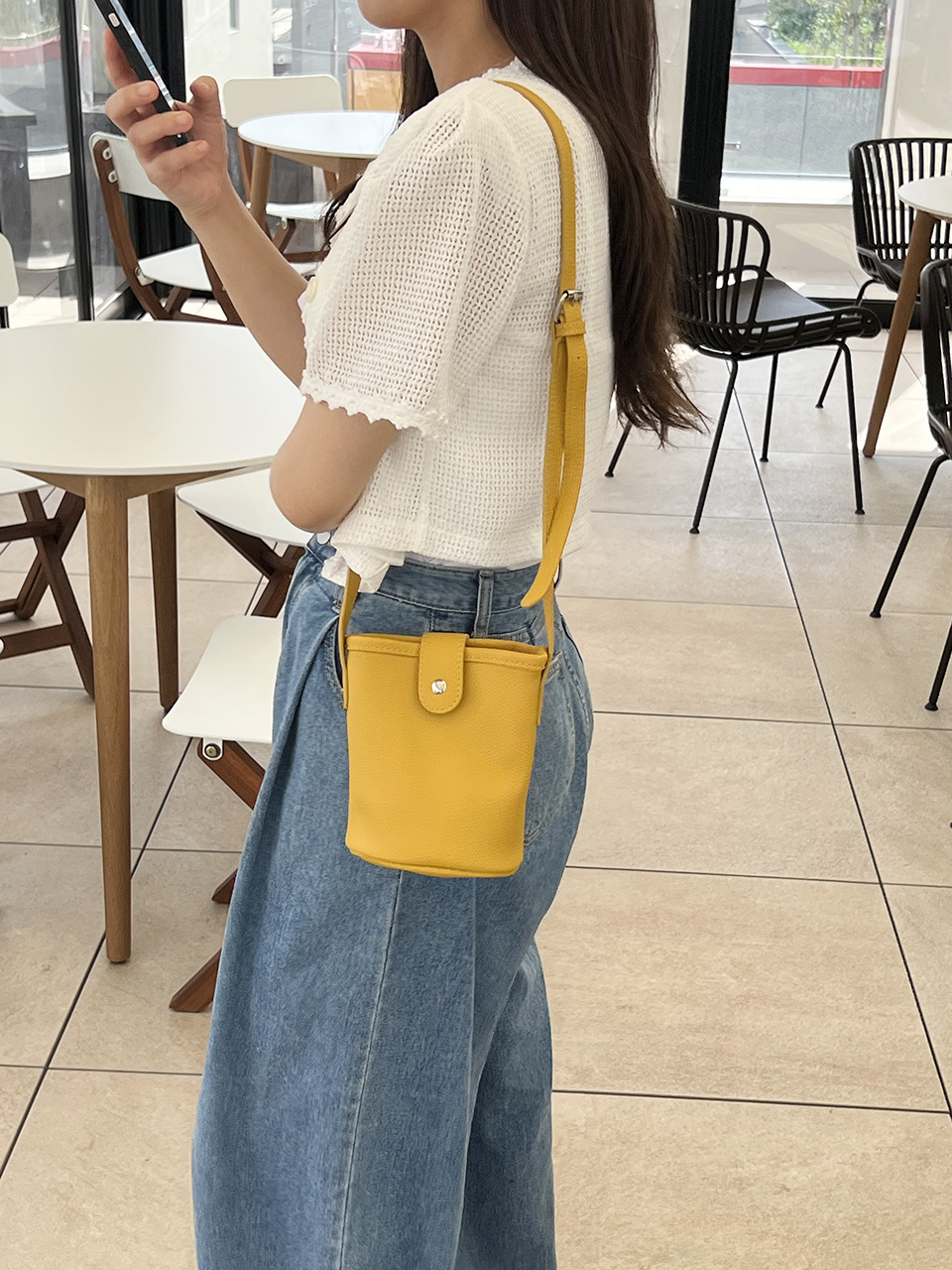 Button-belted mini cross-shoulder bag