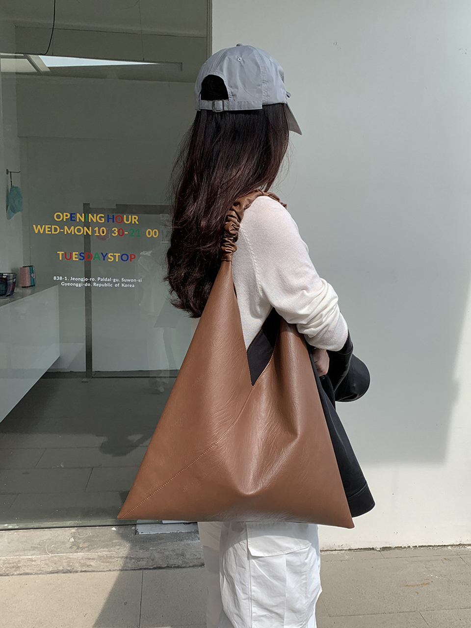 [3 colors] Shirred Leather Tote Bag/Shoulder Bag