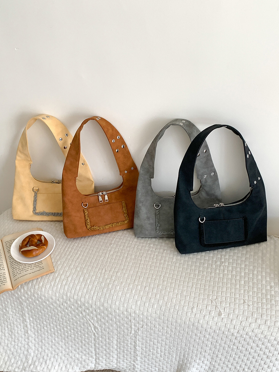 Suede Pocket Tote Bag/Shoulder Bag