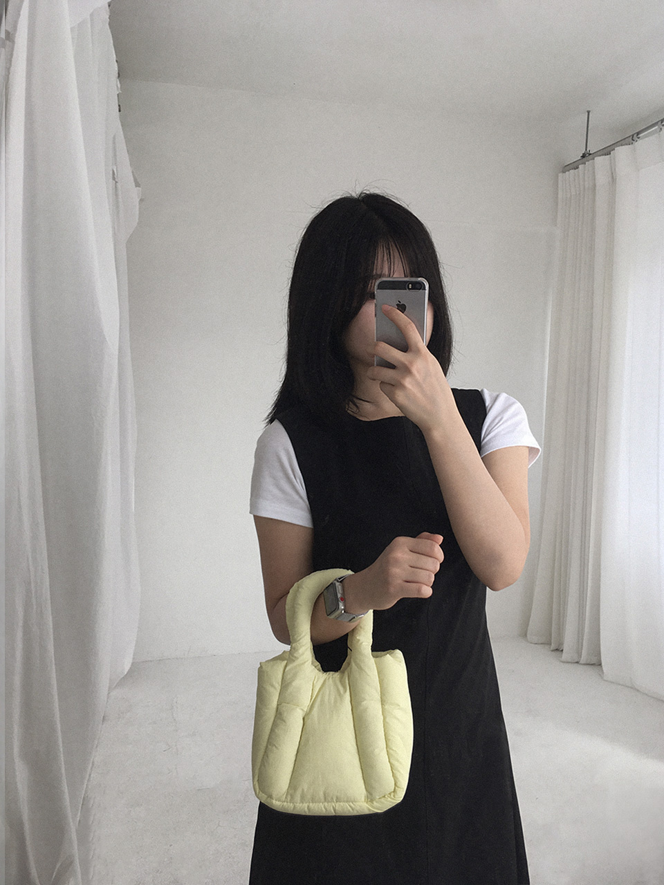 Nylon quilted chain mini tote bag