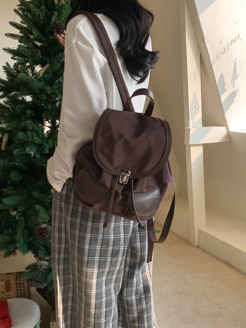 Buckle nylon string pocket daily backpack