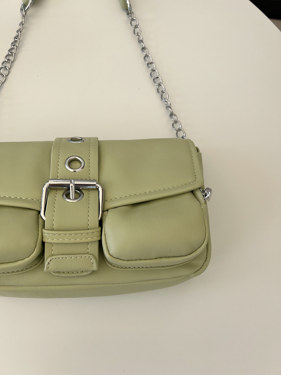 Eyelet Leather Belt Chain Mini Shoulder Bag
