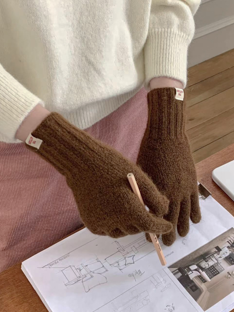 [Smartphone Compatible] Basic Color Knit Gloves