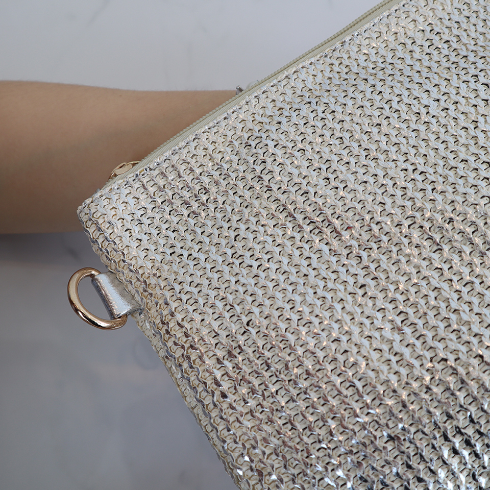Bling Pearl Rattan Silver Cross Clutch Bag