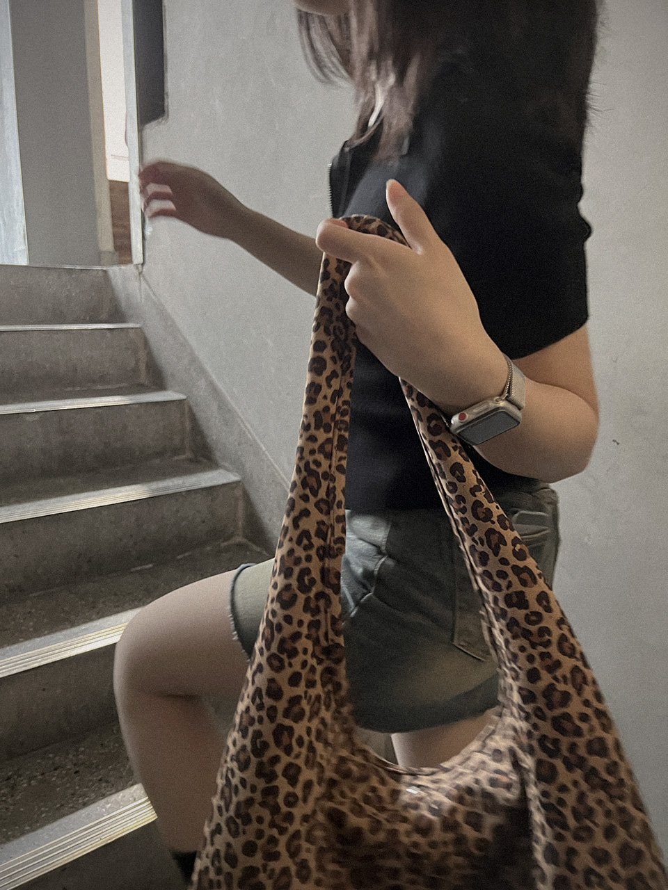 Leopard print suede eco bag/tote bag