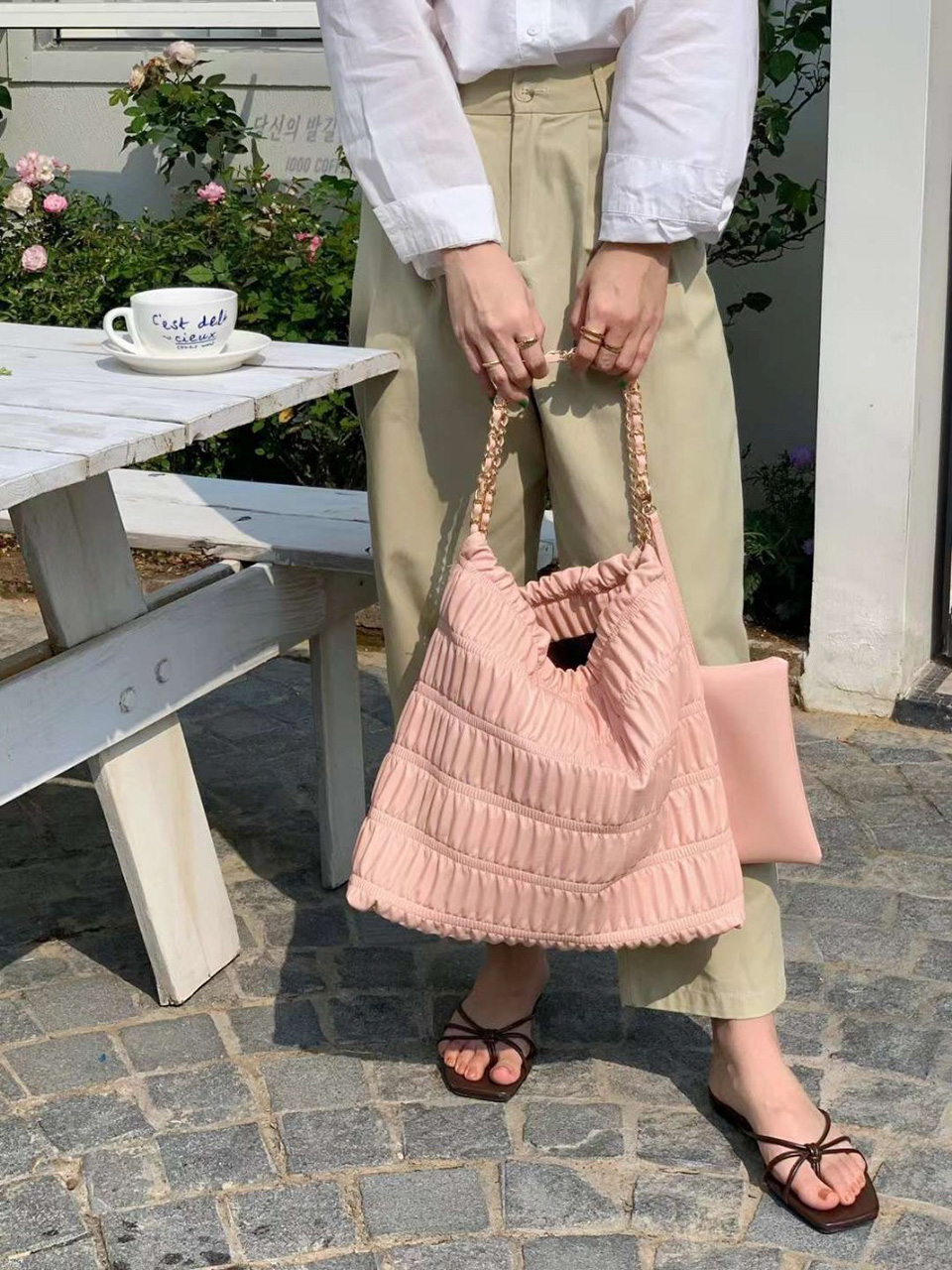 Vanel Fritz Quilted Shirring Chain Shoulder Bag