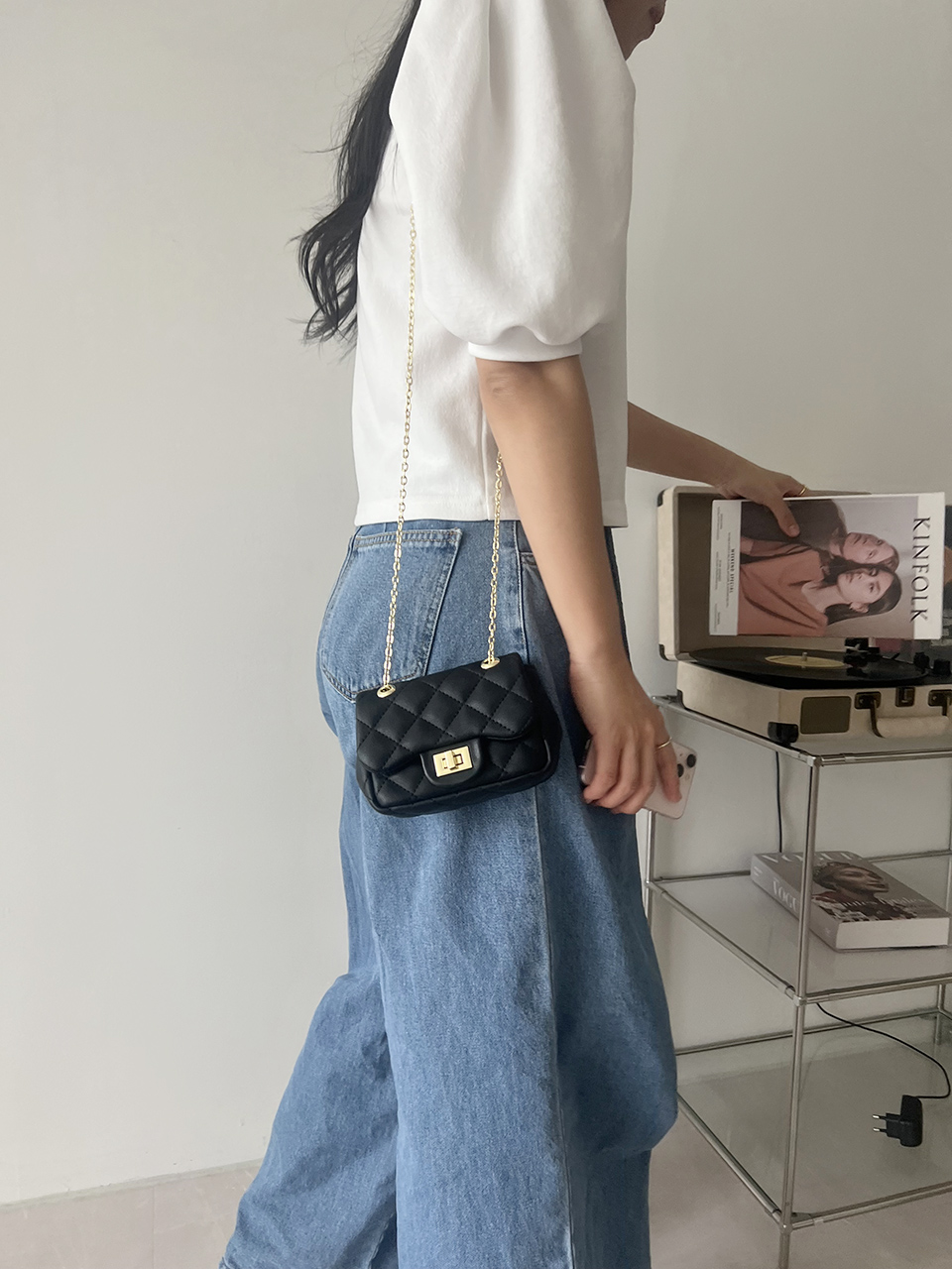 Zuni Quilted Micro Mini Gold Chain Bag