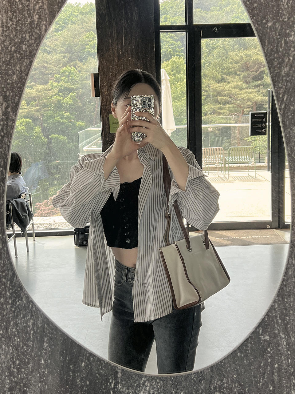 Leather canvas shoulder bag