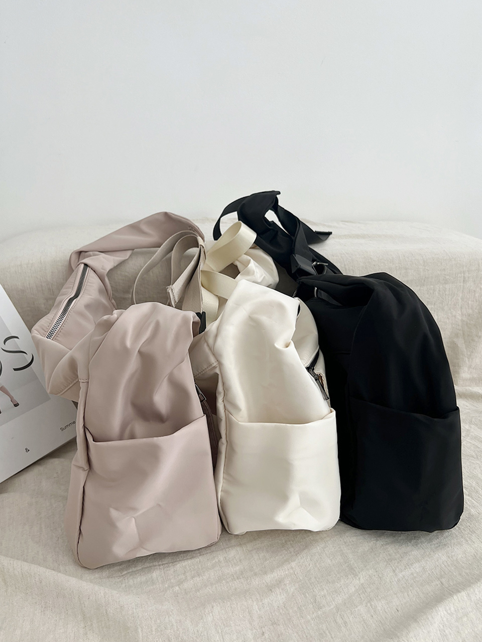 Apes Nylon Zipper Big Shoulder Bag