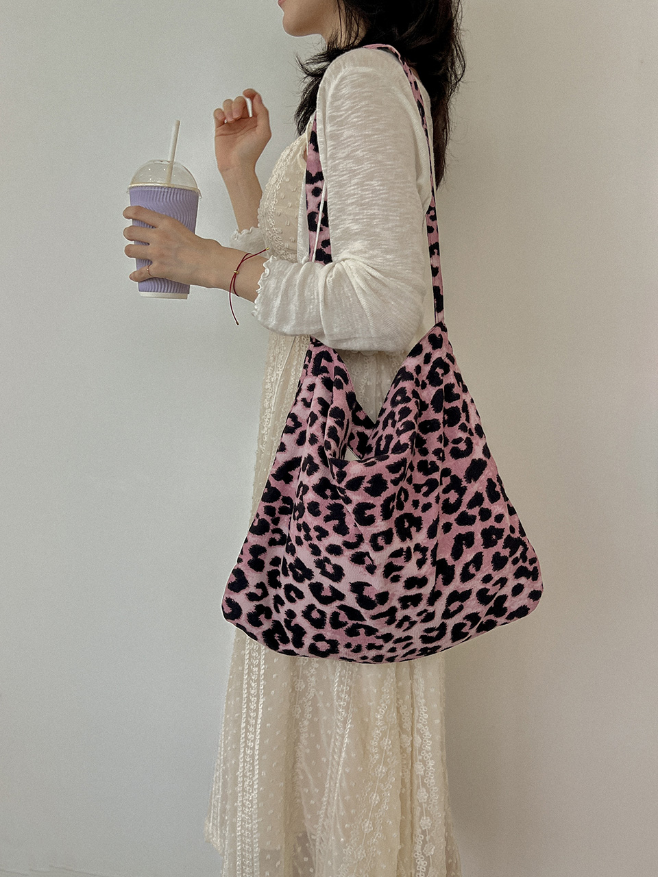 Pink corduroy leopard eco bag
