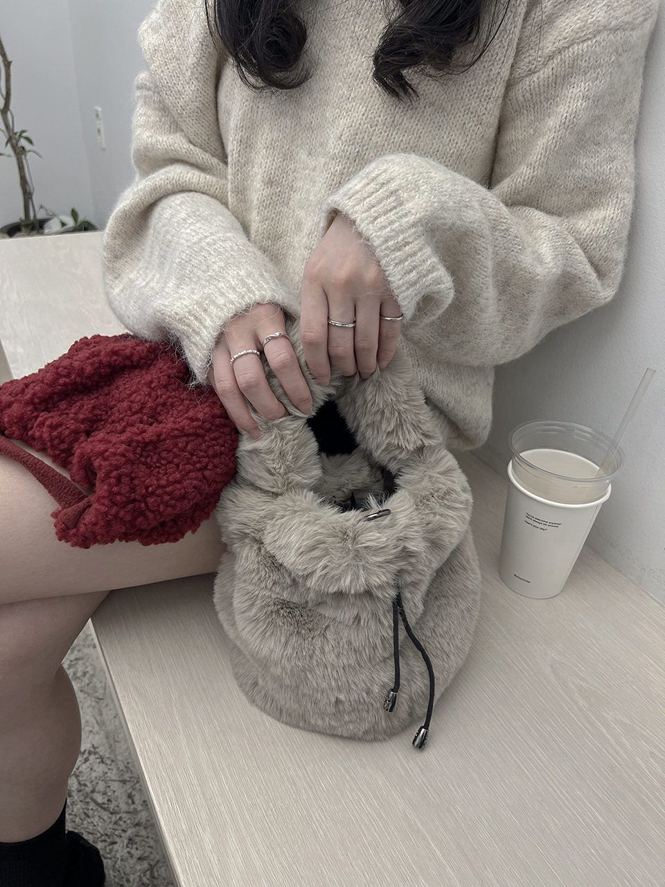 Eco-fur mini bucket bag/tote bag